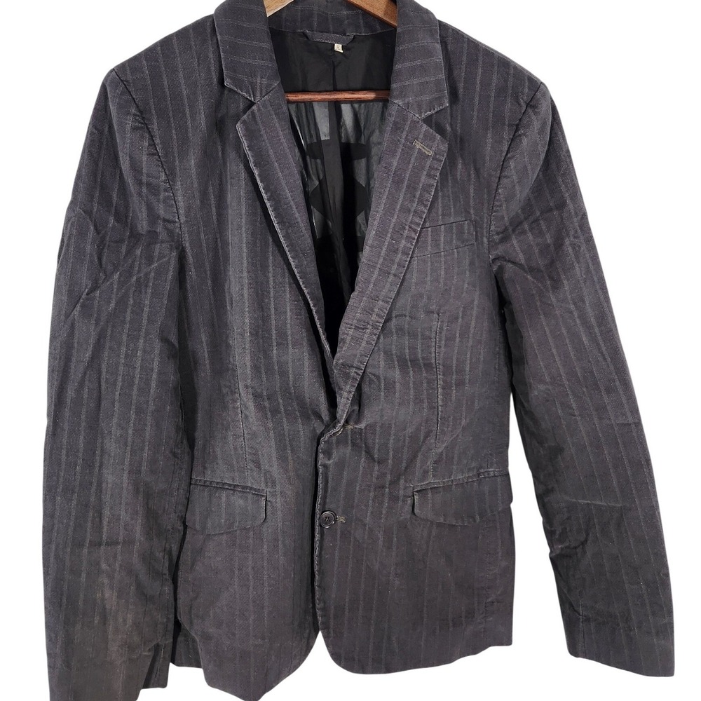 VTG Juicy Couture Dirty English Gray Striped Velvet Blazer Sport Coat Size 40